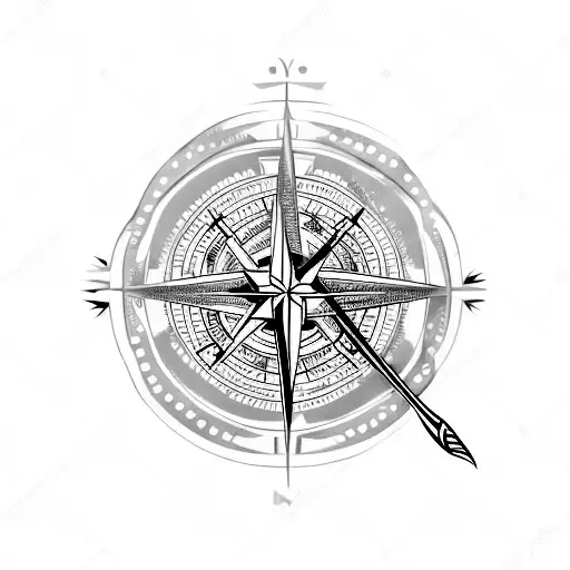 Micro Minimalist Design With Compass And Sword And Angel
