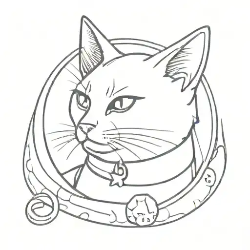 Anime Style Cat Wearing Collar With Crescent Moon