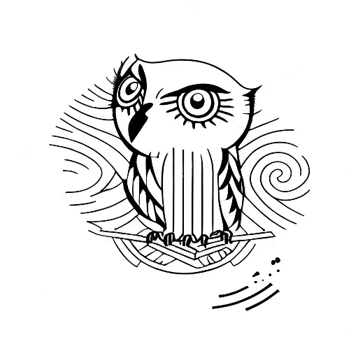 A Minimalist Tattoo Of An Owl Perched On A Road Sign With The Words 'Mental Healing'