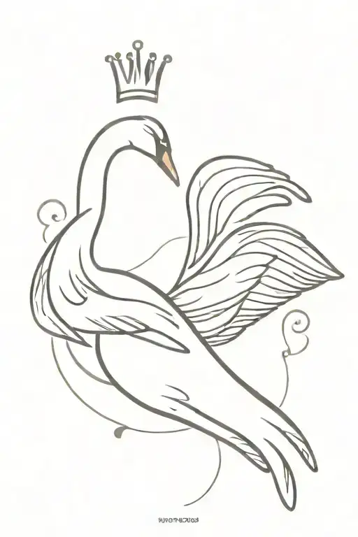 Dancing Swan With Crown Minimalist