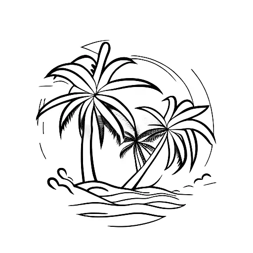 A Minimalist Tattoo Of A Beach Sunset With Palm Trees