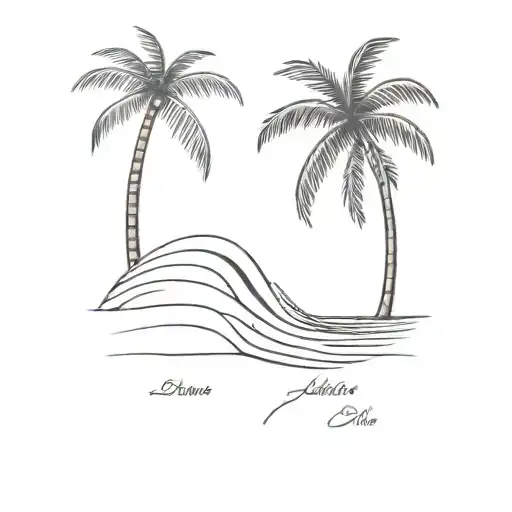 Coordinates And Palm Tree And Wave Breaking