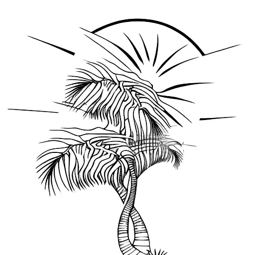 A Minimalist Tattoo Of A Beach Sunset With Palm Trees