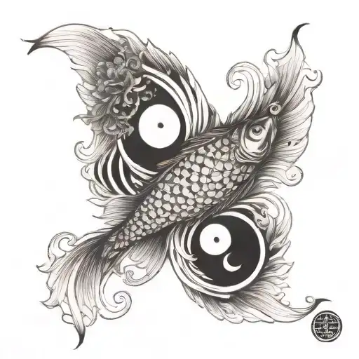Yin Yang Coi Fish Swimming Around A Spine