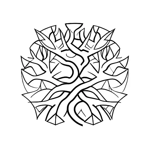 A Geometric Tattoo Of A Tree With Branches Forming Intricate Patterns