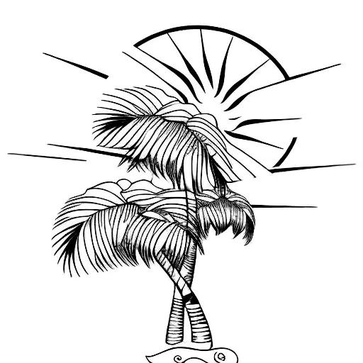 A Minimalist Tattoo Of A Beach Sunset With Palm Trees