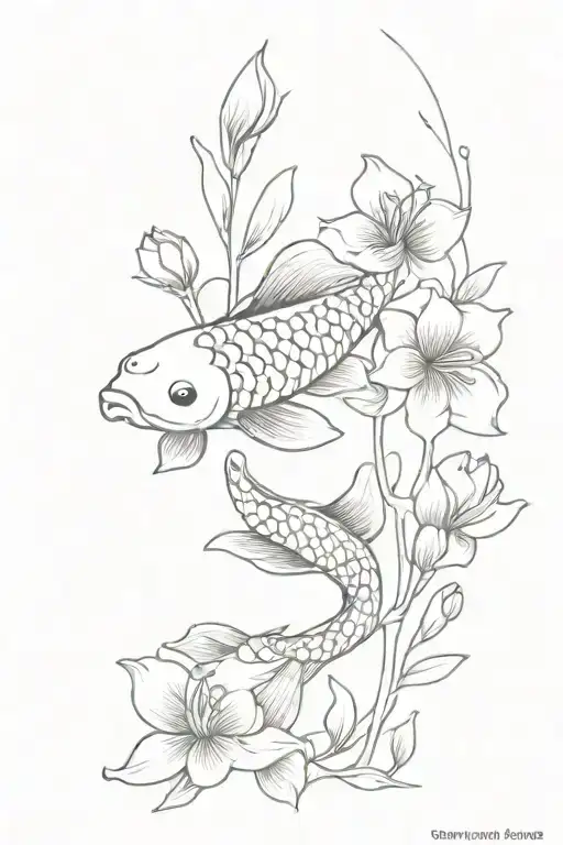 Koi Fish & Flowers