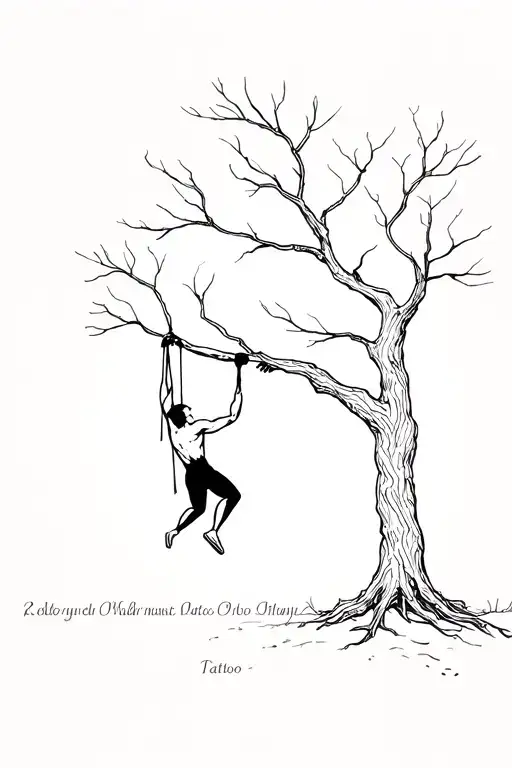 A Man Hanging From A Tree With One Handa Man Hanging From A Tree With One Hand