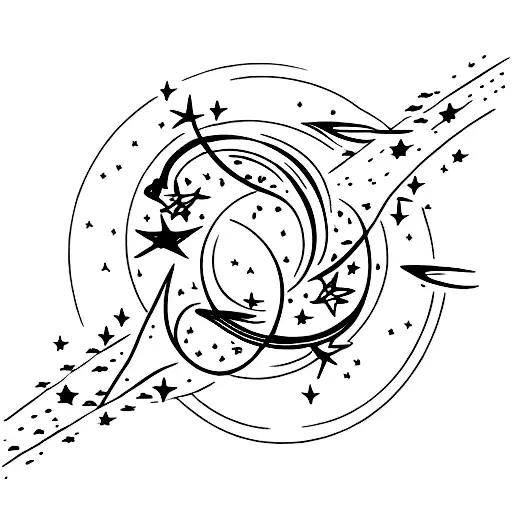 A Shooting Star Trailing Behind Venus And Moon Silhouettes