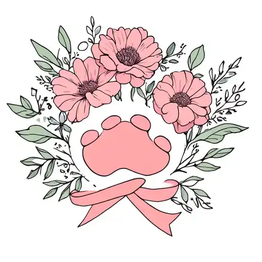 February Birth Flowers With Paw Print And Ribbon