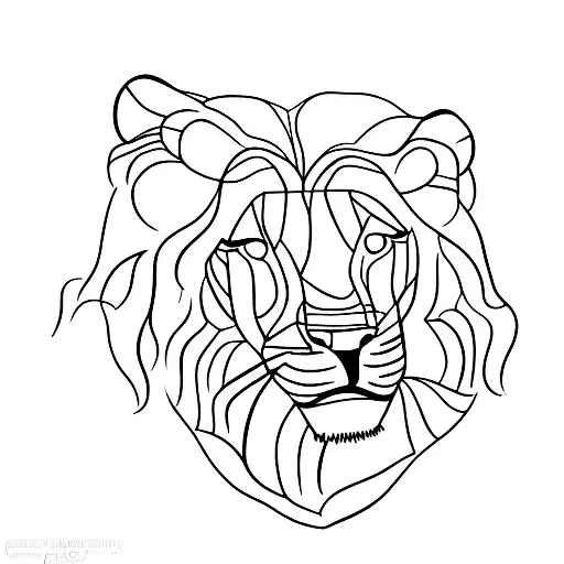 The Head Of A Lioness In One Line Passing Into The Face Of A Girl