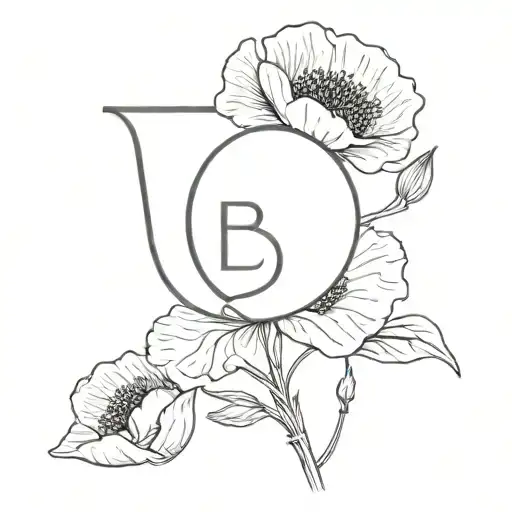 Line And Poppy With The Discreet Letter B