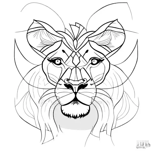 Line Art Of A Head Of Lioness Pass To A Girl Face