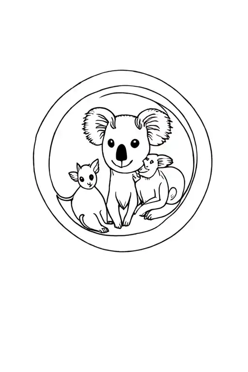 Koala Circled By Cat Goat And Otter Floating