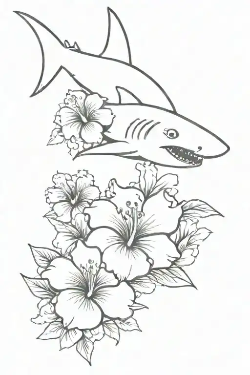 Shark And Hibiscus Flowers