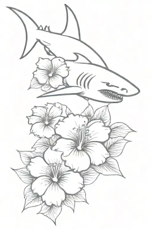 Shark And Hibiscus Flowers