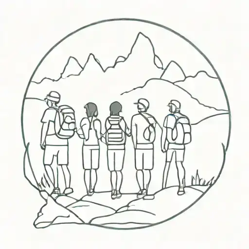 A Minimalist Tattoo Of A Group Of Friends Hiking In The Philippines