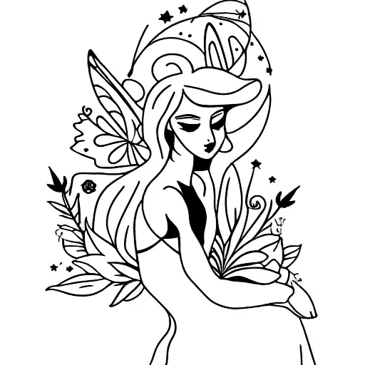 Fairy Silhouette That Has Stars And Greenery Around