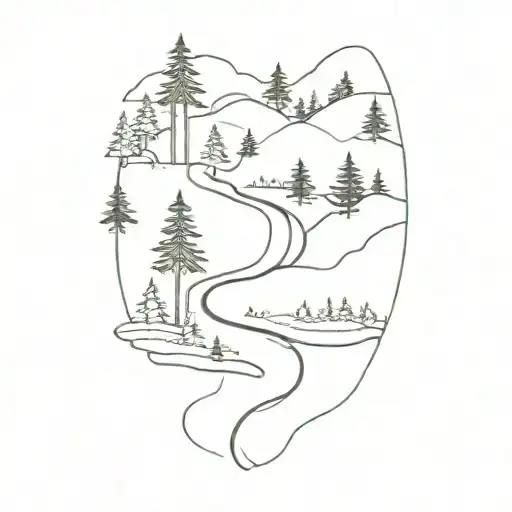 A Minimalist Design Of A Winding Hiking Trail Through A Forest