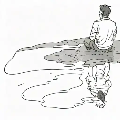 Guy Staring In A Puddle But The Puddle Is Looking Up