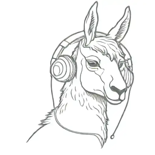 Abstract Llama With Headphones Line Work
