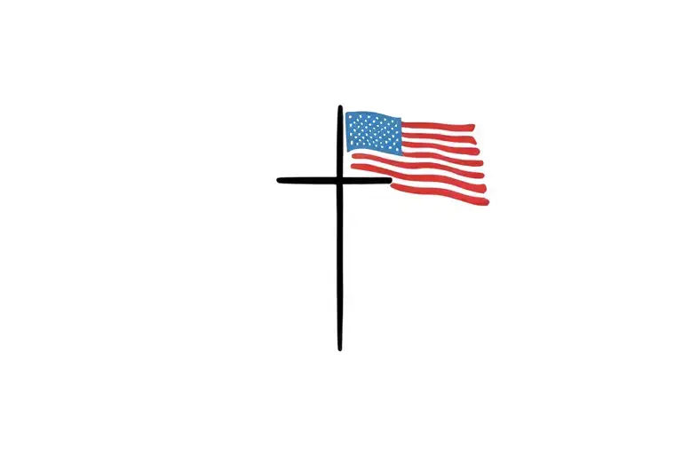 American Flag With Little Cross