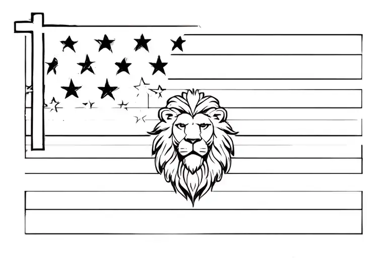 American Flag With Cross And Lion Head