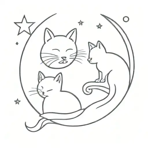 Black Cat And Ginger Cat On The Moon