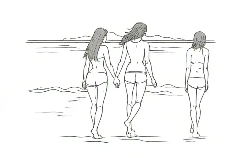 Silhouette Of Two Girls At The Beach Stand Having Fun