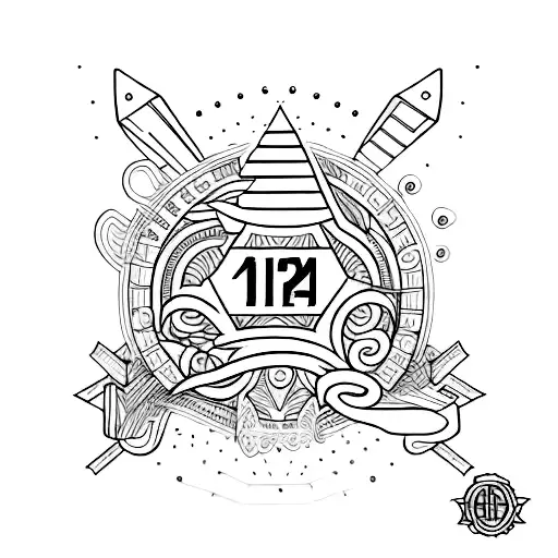 A Tattoo Design Inspired By The Word 'Masardo' And The Number 2147 In Sketch Style