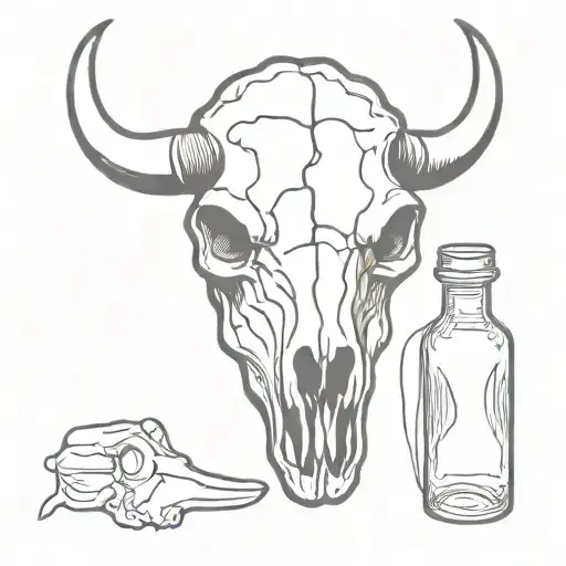 Buffalo Skull With Bourbon Bottle Horns