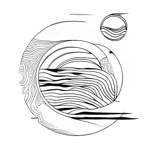 A Minimalist Tattoo Of A Never-ending Thread Forming The Shape Of A Sun And Moon