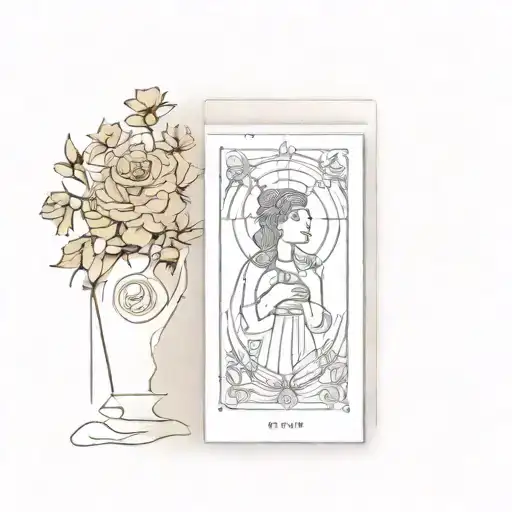 Minimalist Tattoo Style With High Priestess Tarot Card Without The Woman