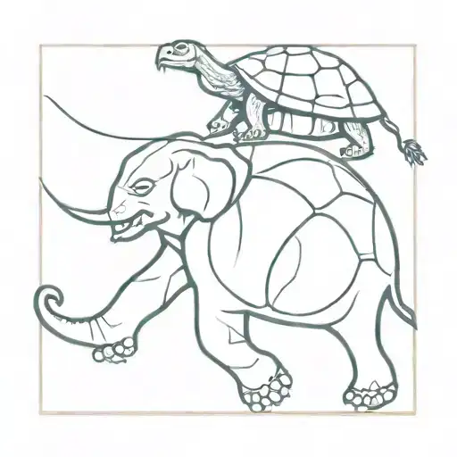 Turtle Riding On An Elephant Back Side