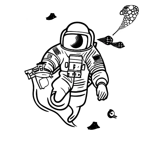 Astronaut Floating In Space Looking Down At Scuba Diver In Old Suit In Ocean