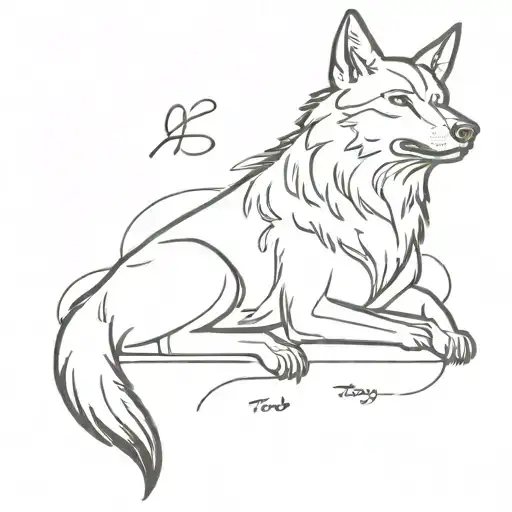 Wolf-like Dog Lying Down With ''Tody'' Written Underneath