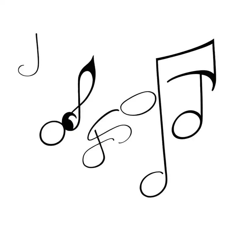 Three Music Notes In Cursive Writing