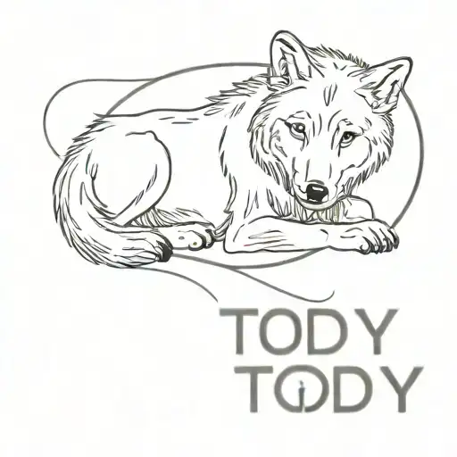 Wolf-like Dog Lying Down With ''Tody'' Written Underneath