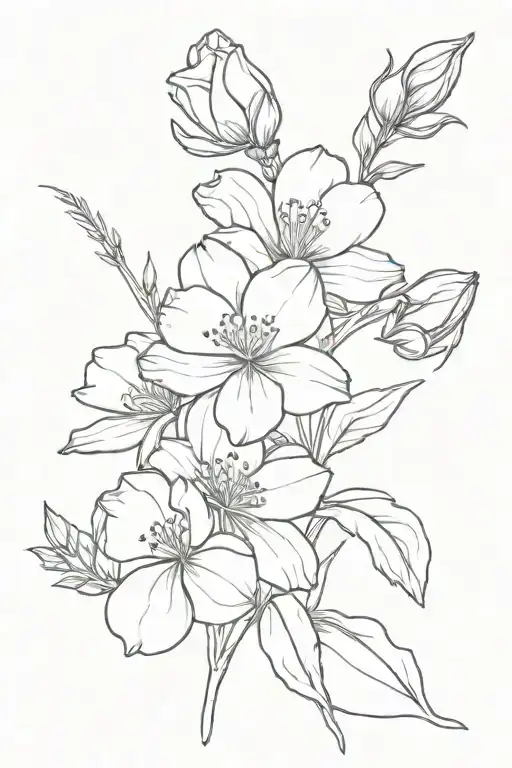 Sketch Small Thin February June July Birth Flower Bouquet For Wrist