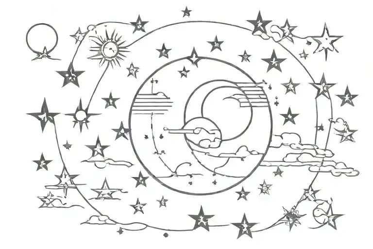 Full Moon And Stars And Small Sun