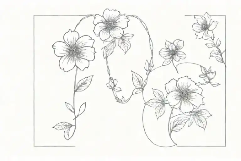 Fineline Flower Bracelet Tattoo Wrist With Initials