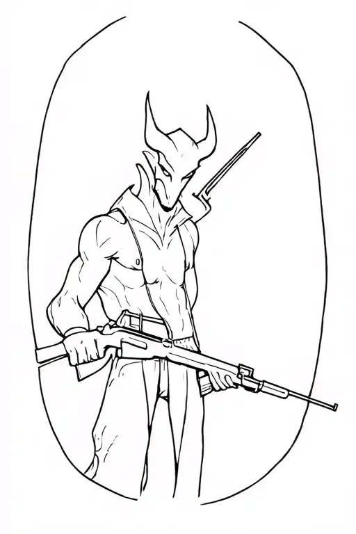 Silhouette Of A Devil Holding A Rifle In His Hand