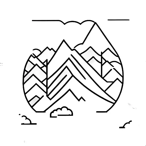 A Minimalist Tattoo Of Mountains Surrounded By Nature And A Glass Of Drink