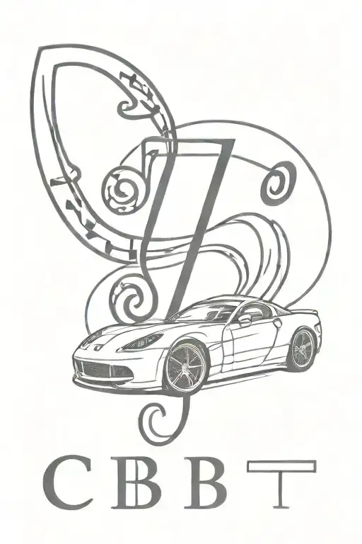 Musical Note And Sports Car With The Initials Cb