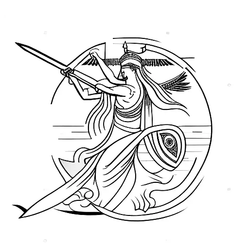 A Minimalist Tattoo Of A Greek Goddess Wielding A Sword
