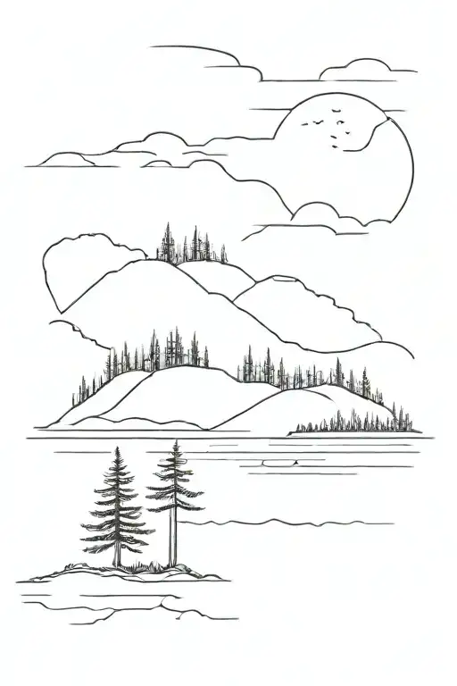 Pine Tree Shoreline On A Lake