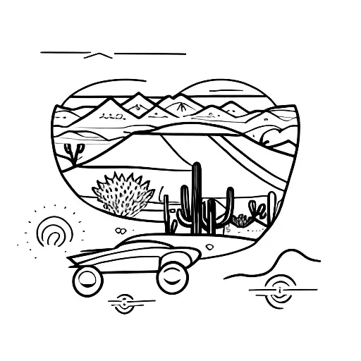 An Arizona Desert Landscape With Racing Cars Speeding Through It