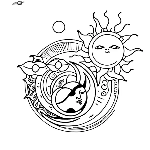 Sun And Moon With A Lotus Flower