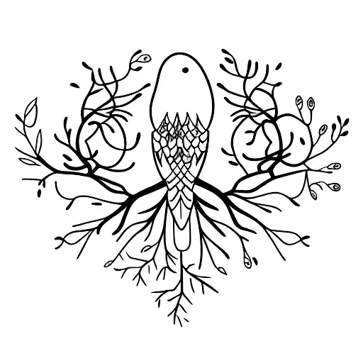 A Minimalist Tattoo Of A Delicate Bird Perched On A Blooming Branch