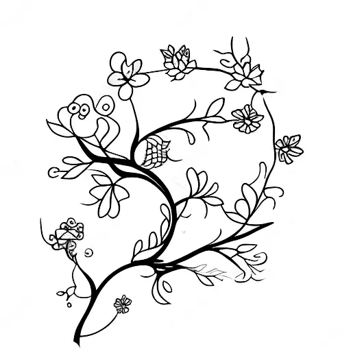 A Minimalist Tattoo Of A Delicate Bird Perched On A Blooming Branch
